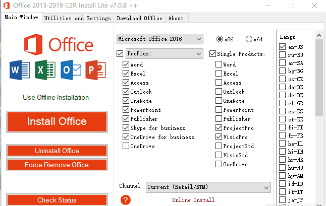 Office部署工具----Office 2013-2019 C2R Install 7.0.8 正式版+单文件版-第2张图片-酷库资源网 Office部署工具----Office 2013-2019 C2R Install 7.0.8 正式版+单文件版-第2张图片-酷库资源网